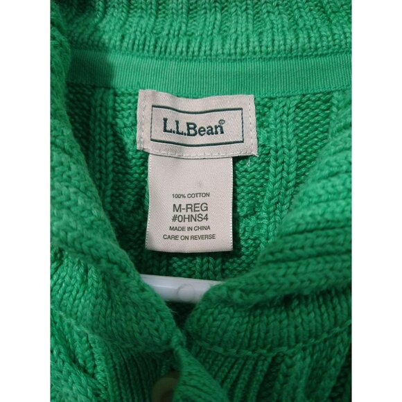 LL Bean Sweater Womens Medium Green Cardigan Cable Knit Short Sleeves Button Up - Picture 5 of 7